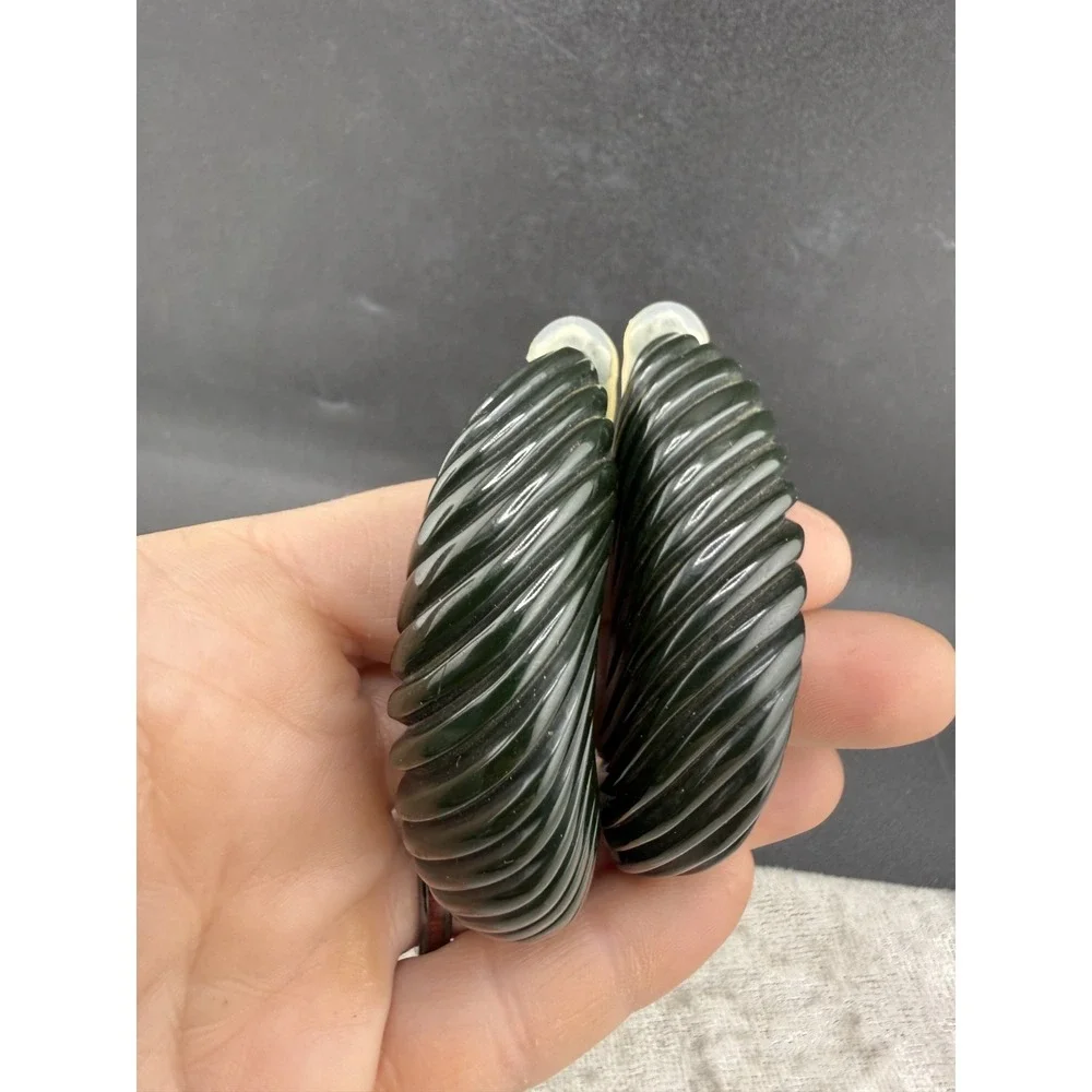 Vintage Clip On Earrings‎ Green Acrylic Chunky Silver Tone